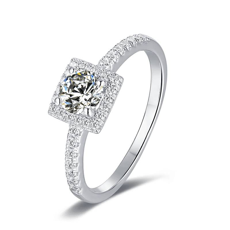 Baikalla 4 Baikalla™ "Annalise" Sterling Silver Moissanite 4 Prong Square Halo Promise Ring