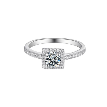 Baikalla Baikalla™ "Annalise" Sterling Silver Moissanite 4 Prong Square Halo Promise Ring