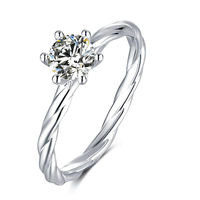 Baikalla 4 Baikalla™ "Galena" Sterling Silver Moissanite 6 Prong Solitaire Rope Promise Ring