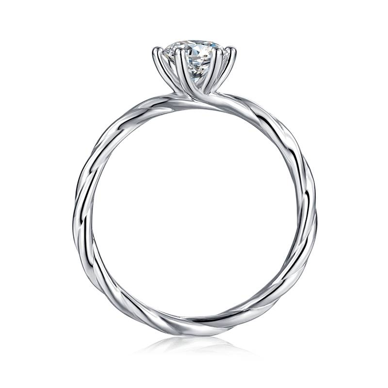 Baikalla Baikalla™ "Galena" Sterling Silver Moissanite 6 Prong Solitaire Rope Promise Ring