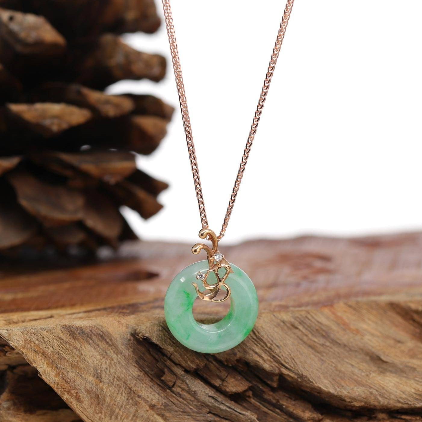 Baikalla Jewelry 18k Gold Jadeite Necklace Pendant Only Baikalla™ "Good Luck Birdie" 18k Rose Gold Genuine Burmese Jadeite Lucky Pendant Necklace With AA Ruby & Diamond