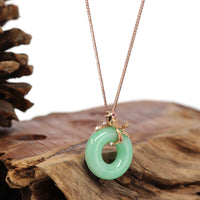 Baikalla Jewelry 18k Gold Jadeite Necklace With 18K Gold Chain ( Standard ) 18k Rose Gold Genuine Burmese Jadeite Lucky Pendant Necklace With AA Ruby