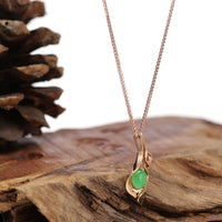 Baikalla Jewelry 18k Gold Jadeite Necklace With 18K Gold Chain 18K Rose Gold Genuine Imperial Jadeite Flower Pendant with Diamonds