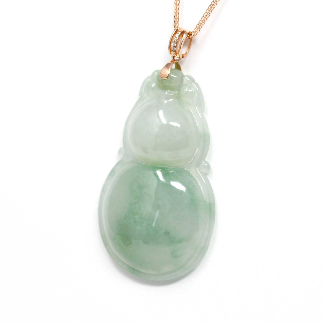 Baikalla Jewelry Jade Pendant Without Gold Chain Baikalla™ "Lucky Bottle Gourd" Genuine Green Jadeite Bottle Gourd Pendant Necklace With 18k Rose Gold Diamond Bail