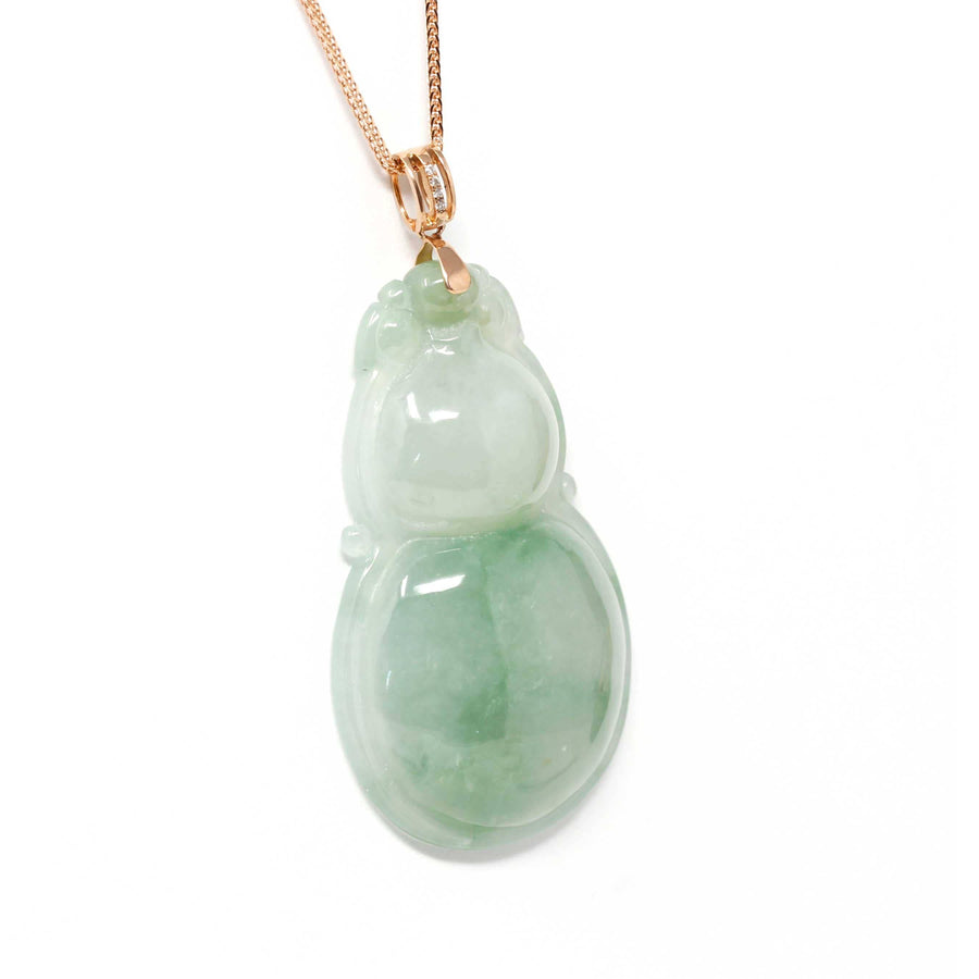 Baikalla Jewelry Jade Pendant Baikalla™ "Lucky Bottle Gourd" Genuine Green Jadeite Bottle Gourd Pendant Necklace With 18k Rose Gold Diamond Bail