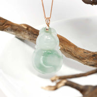 Baikalla Jewelry Jade Pendant Baikalla™ "Lucky Bottle Gourd" Genuine Green Jadeite Bottle Gourd Pendant Necklace With 18k Rose Gold Diamond Bail