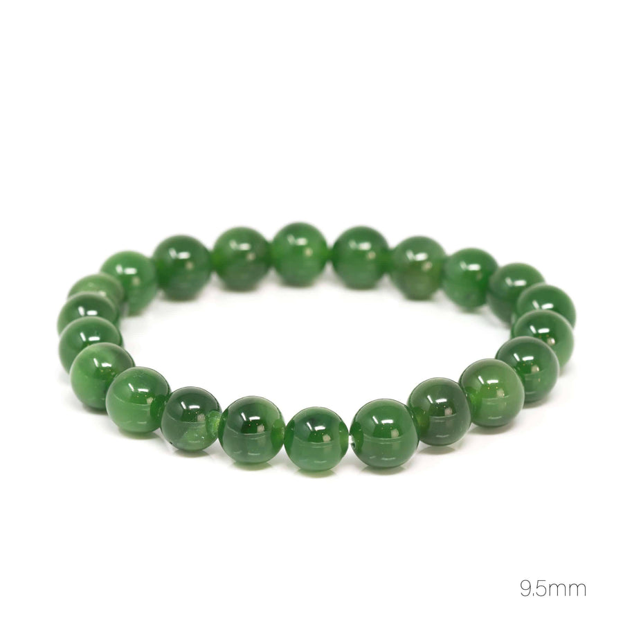 Baikalla Jewelry jade beads bracelet Baikalla Genuine Green Nephrite Jade Round Beads Bracelet Bangle ( 8mm & 9.5mm)