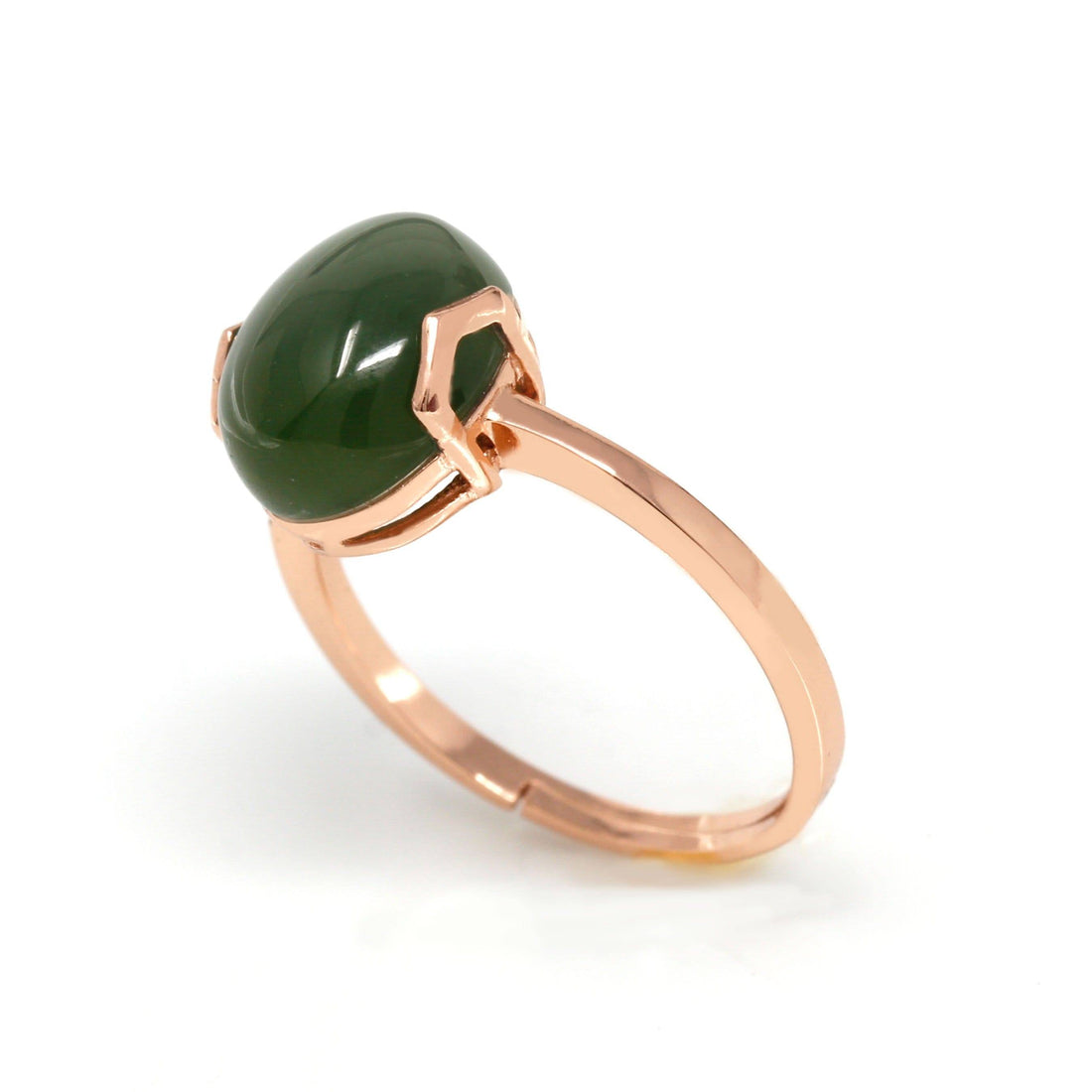 Baikalla Jewelry Silver Jade Ring Baikalla™ "Lucky Jade" Rose Gold Plated Sterling Silver Nephrite Green Jade Ring