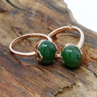 Baikalla Jewelry Silver Jade Ring Baikalla™ "Lucky Jade" Rose Gold Plated Sterling Silver Nephrite Green Jade Ring