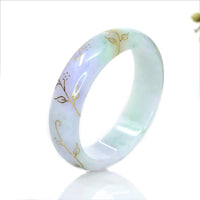 Baikalla Jewelry Jade Bangle 18k Yellow Gold Inlaid Genuine Burmese Jadeite Jade bangle Bracelet ( 58.5 mm ) #250