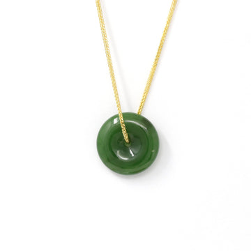 Baikalla Jewelry Jade Pendant Necklace Silver Wheat Chain Baikalla™ "Good Luck Button" Necklace Real Green Jade Lucky KouKou Donut Pendant Necklace