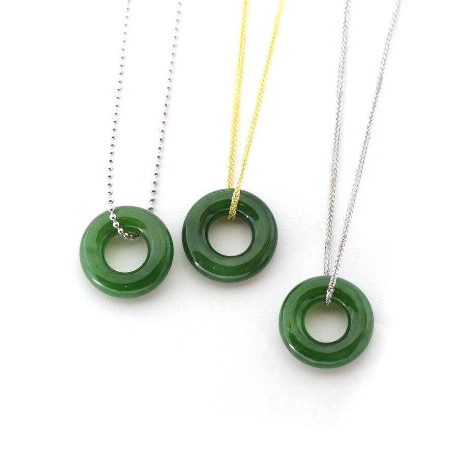 Baikalla Jewelry Jade Pendant Necklace Free S S Bead Chain Genuine HeTian Nephrite Green Jade Lucky KouKou Circle Pendant Necklace