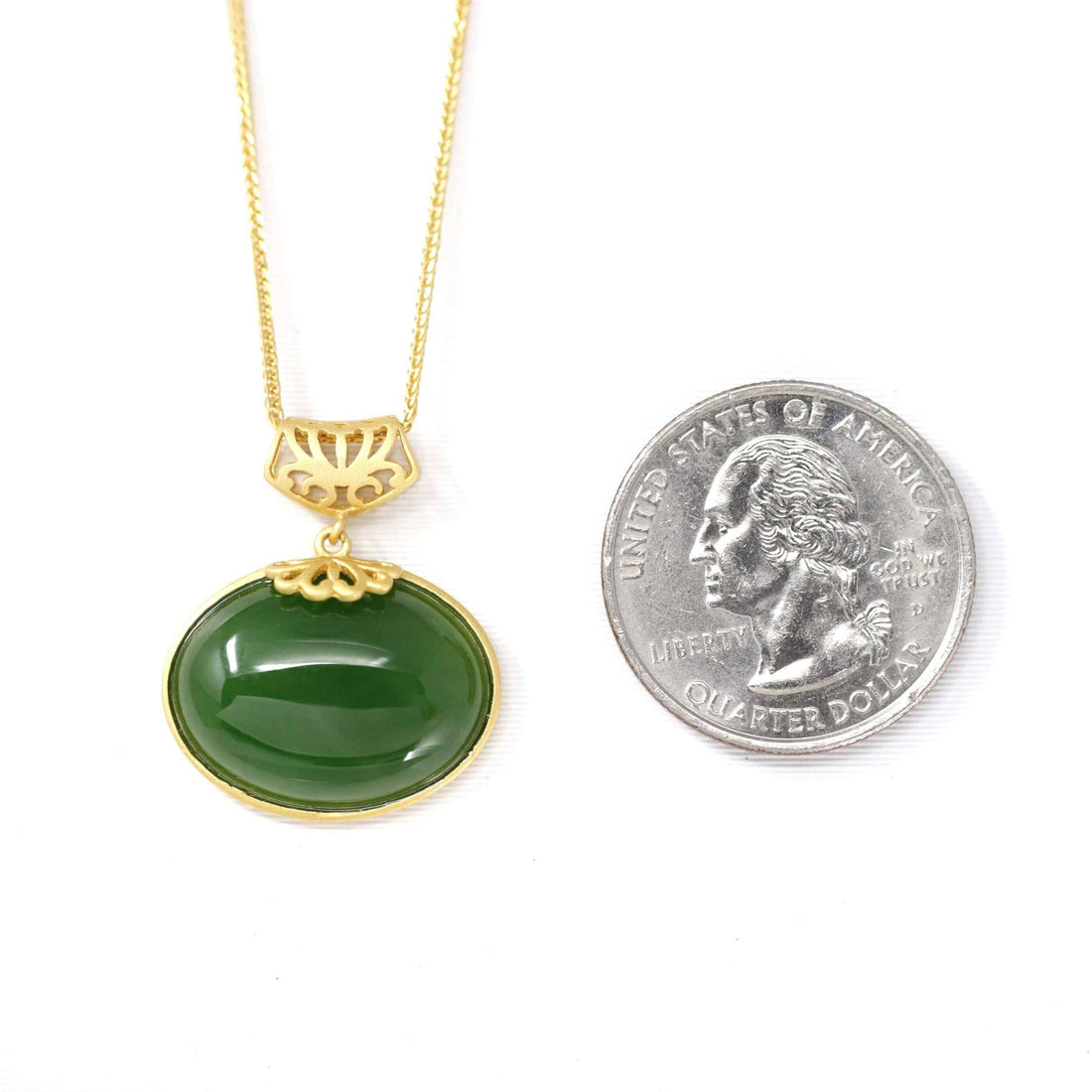 Baikalla Jewelry Jade Pendant Necklace Baikalla™ "Lucky Oval Jade" Sterling Silver Nephrite Green Jade Classic Pendant Necklace