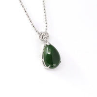 Baikalla Jewelry Jade Pendant Necklace Baikalla™ "Teardrop" Sterling Silver Real Green Jade Classic Pendant Necklace