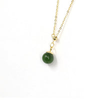 Baikalla Jewelry Jade Pendant Necklace Baikalla™ "Classic Dangle" Gold plated Silver Nephrite Green Jade Classic Bead Adjustable  Pendant Necklace