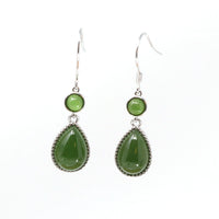 Baikalla Jewelry Silver Gemstone Earrings Baikalla™ "Classic Tear Drop" Sterling Silver Genuine Nephrite Green Jade Dangle Earrings