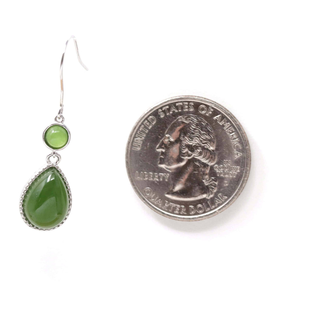 Baikalla Jewelry Silver Gemstone Earrings Baikalla™ "Classic Tear Drop" Sterling Silver Genuine Nephrite Green Jade Dangle Earrings