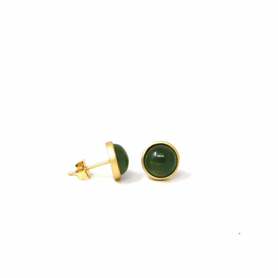 Baikalla Jewelry Silver Gemstone Earrings Baikalla™ 'Classic Studs" Gold Plated Sterling Silver Real Green Jade Stud Earrings