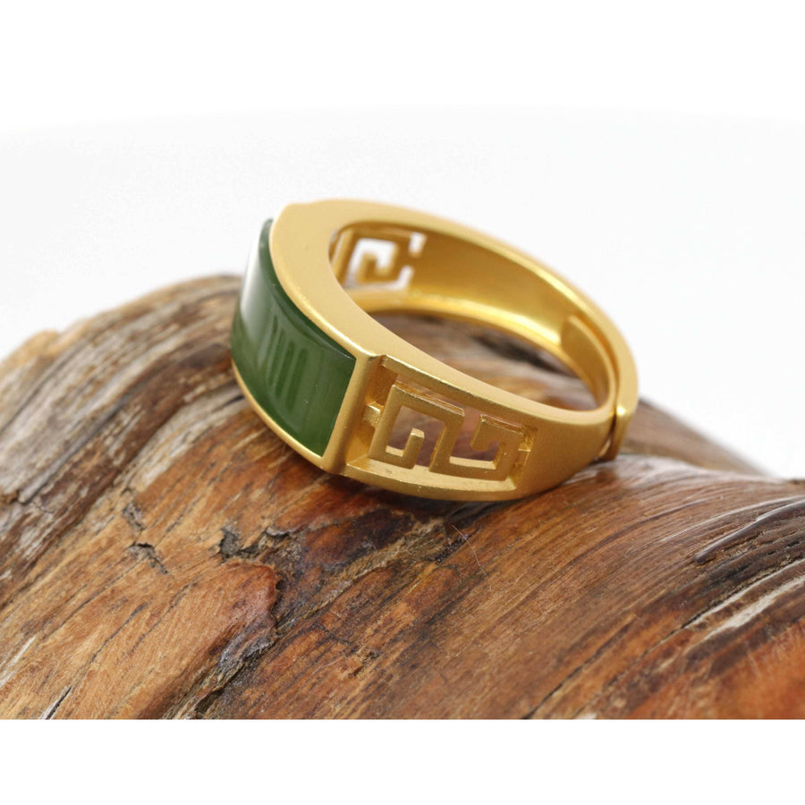 Baikalla Jewelry Jade Ring Baikalla™ "Classic Signet" Gold Plated Sterling Silver Real Green Jade Classic Men's Ring