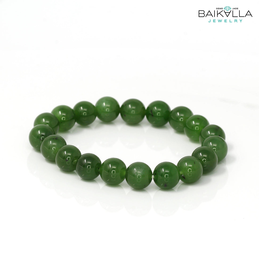 Baikalla Jewelry jade beads bracelet 8 inches Genuine Green Jade Round Beads Bracelet Bangle ( 8 mm )