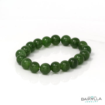 Baikalla Jewelry jade beads bracelet 7 inches Genuine Green Jade Round Beads Bracelet Bangle ( 9.5 mm )