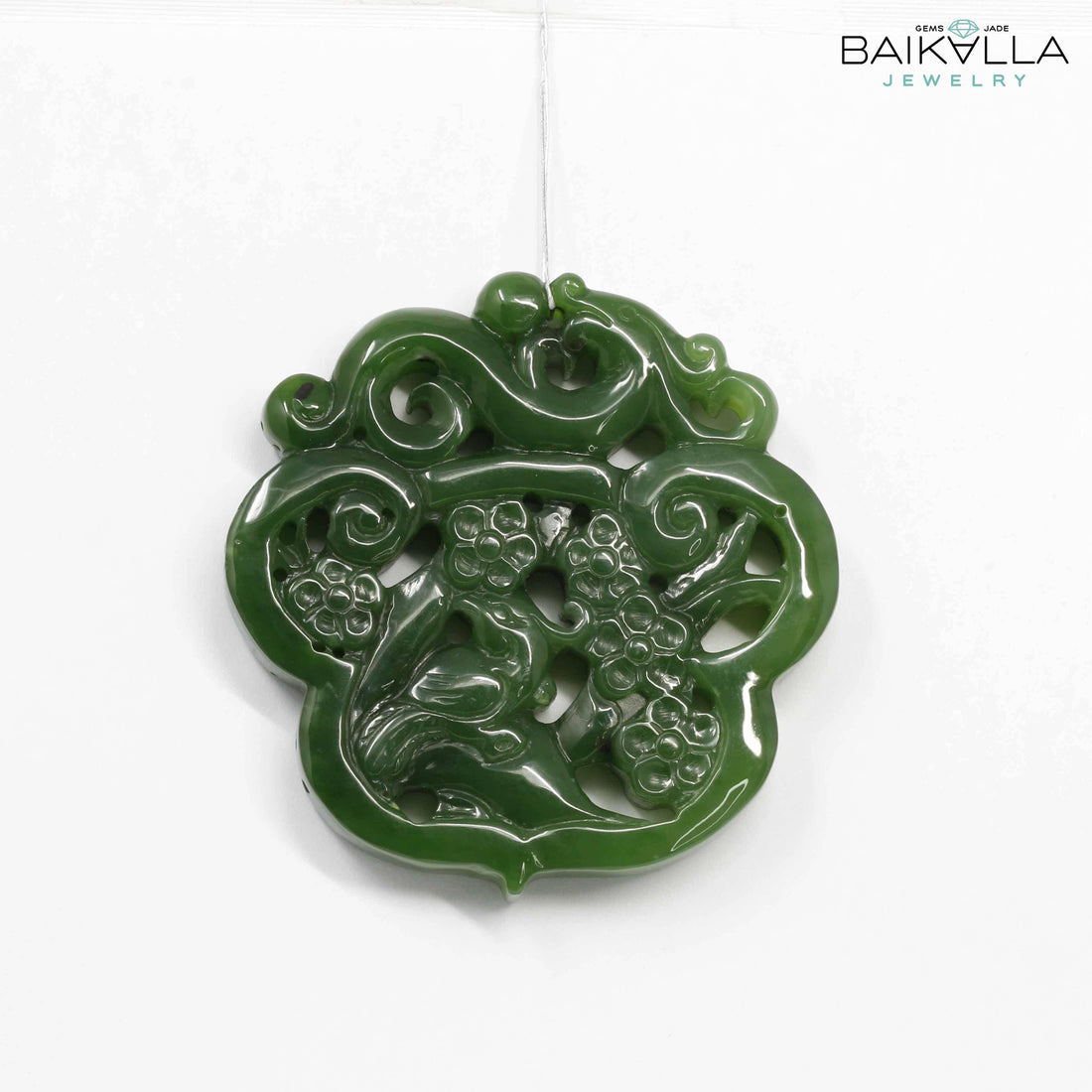 Baikalla Jewelry Jade Pendant Necklace Genuine HeTian Nephrite Green Jade Dragon Pendant Necklace