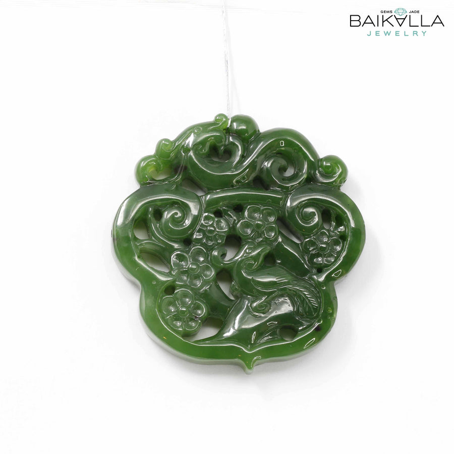Baikalla Jewelry Jade Pendant Necklace Genuine HeTian Nephrite Green Jade Dragon Pendant Necklace