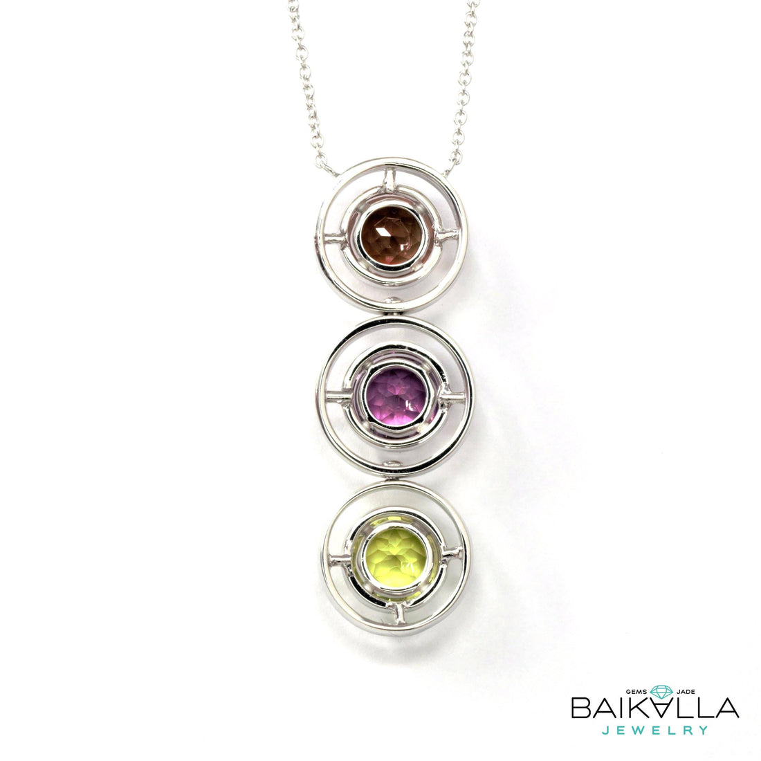 Baikalla Jewelry Gemstone Pendant Necklace Baikalla™ "Veronica " 14k Gold Natural Multi-Color Gemstones ( Sunstone .Garnet. Peridot. ) Pendant Necklace