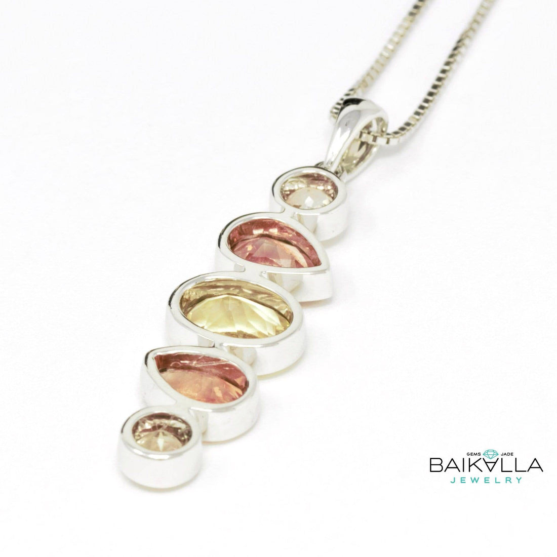 Baikalla Jewelry Gold Gemstone Necklace Pendant with Gold Chain Baikalla™ "Savannah" 14k Gold Natural  5 Oregon Sunstones Pendant Necklace