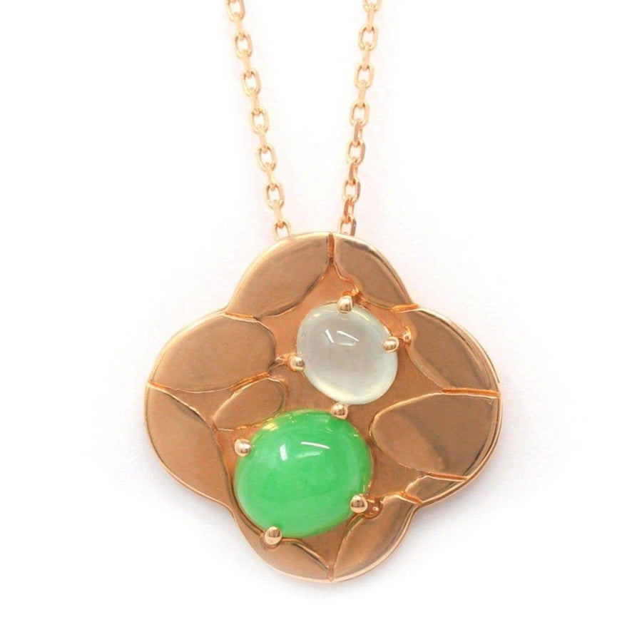 Baikalla Jewelry God Jadeite Necklace Baikalla™ "Lucky 4 leaf clover" 14k Rose Gold & Genuine Burmese Imperial & Ice Jadeite Pendant Necklace