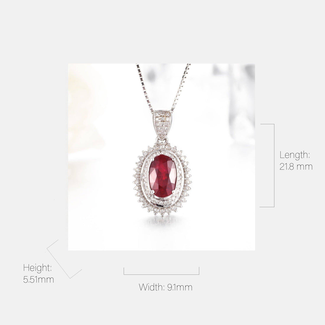 Baikalla Jewelry Gemstone Pendant Necklace 18k White Gold & Natural AA Oval Ruby Halo Pendant Necklace