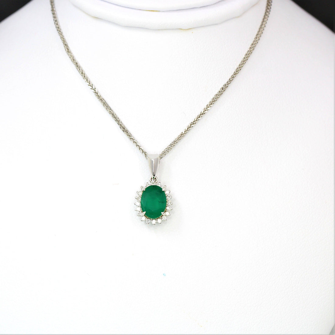 Baikalla Jewelry Emerald Pendant Necklace 18K White Gold Emerald & 1/6 CTW Diamond Pendant Necklace