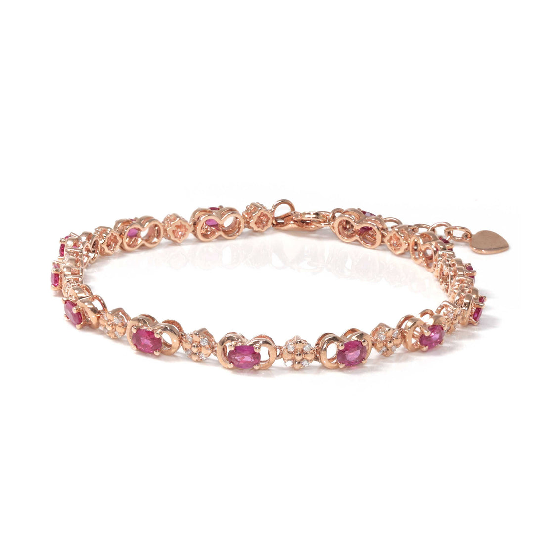 Baikalla Jewelry Gold Ruby Bracelet 18K Rose Gold Natural Ruby and Diamond Bypass Hing Bracelet