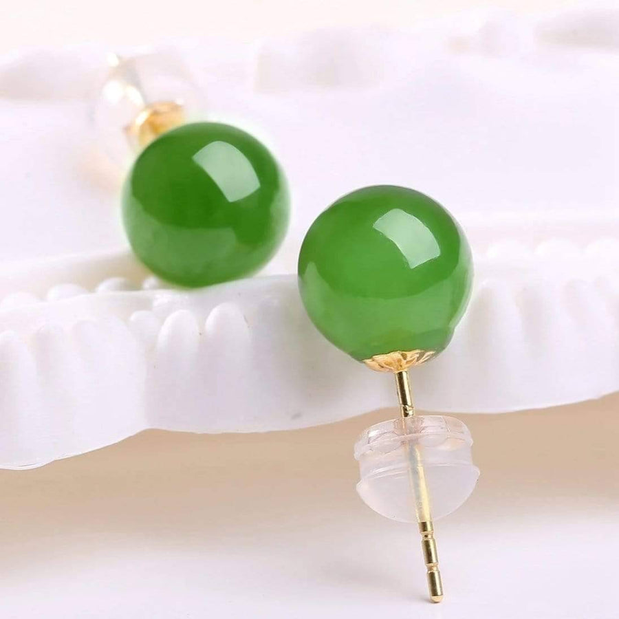 Baikalla Jewelry Gold Jade Earrings 6 mm / 18K Yellow Solid Gold Baikalla™ "Classic Jade Stud" 18K Gold Genuine Nephrite Green Jade Beads (high quality) Earrings