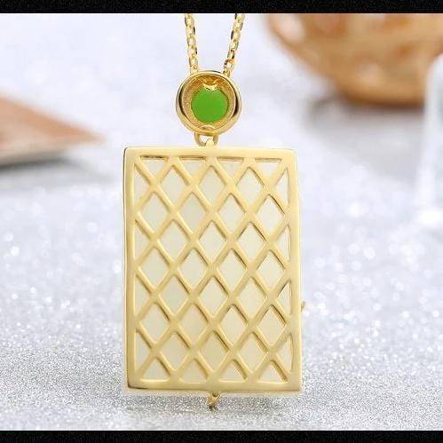 Baikalla Jewelry Silver Gemstone Necklace Genuine Nephrite White Jade Pendant & Bamboo Designs