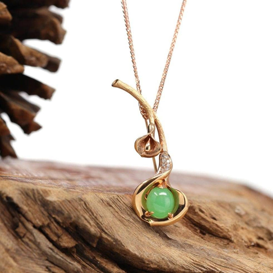 Baikalla Jewelry 18k Gold Jadeite Necklace Pendant Only 18K Rose Gold Genuine Imperial Jadeite Jade Glory Flower Pendant Brooch with Diamonds ( 2 in 1 )