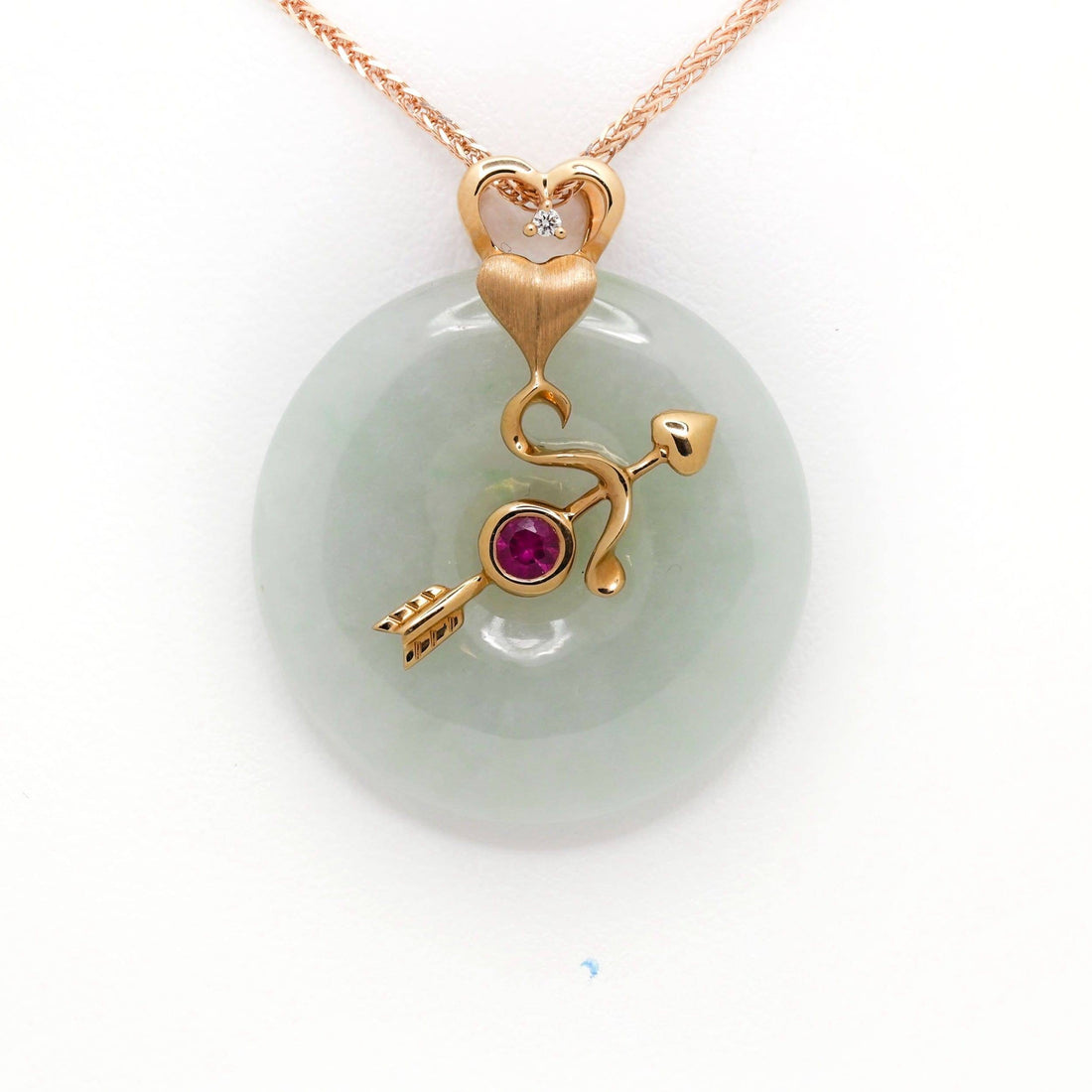 Baikalla Jewelry Gold Jadeite Pendant 18k Rose Gold Genuine Jadeite Constellation Horoscope (Sagittarius) Necklace Pendant with Diamonds & Tourmaline