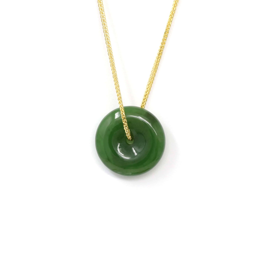 Baikalla Jewelry Jade Pendant Necklace S S Gold Plated Chain Baikalla™ "Good Luck Button" Necklace Real Green Jade Lucky KouKou Donut Pendant Necklace