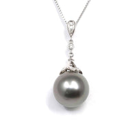 Baikalla Jewelry Gold Jadeite Necklace Baikalla Jewelry™ 18k Gold Round Black Tahitian South Sea Cultured Pearl & Diamond Pendant Necklace for Women in AAA Quality