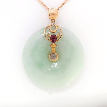Baikalla Jewelry Gold Jadeite Pendant 18k Rose Gold Genuine Jadeite Constellation (Taurus) Necklace with Diamonds & Tourmaline