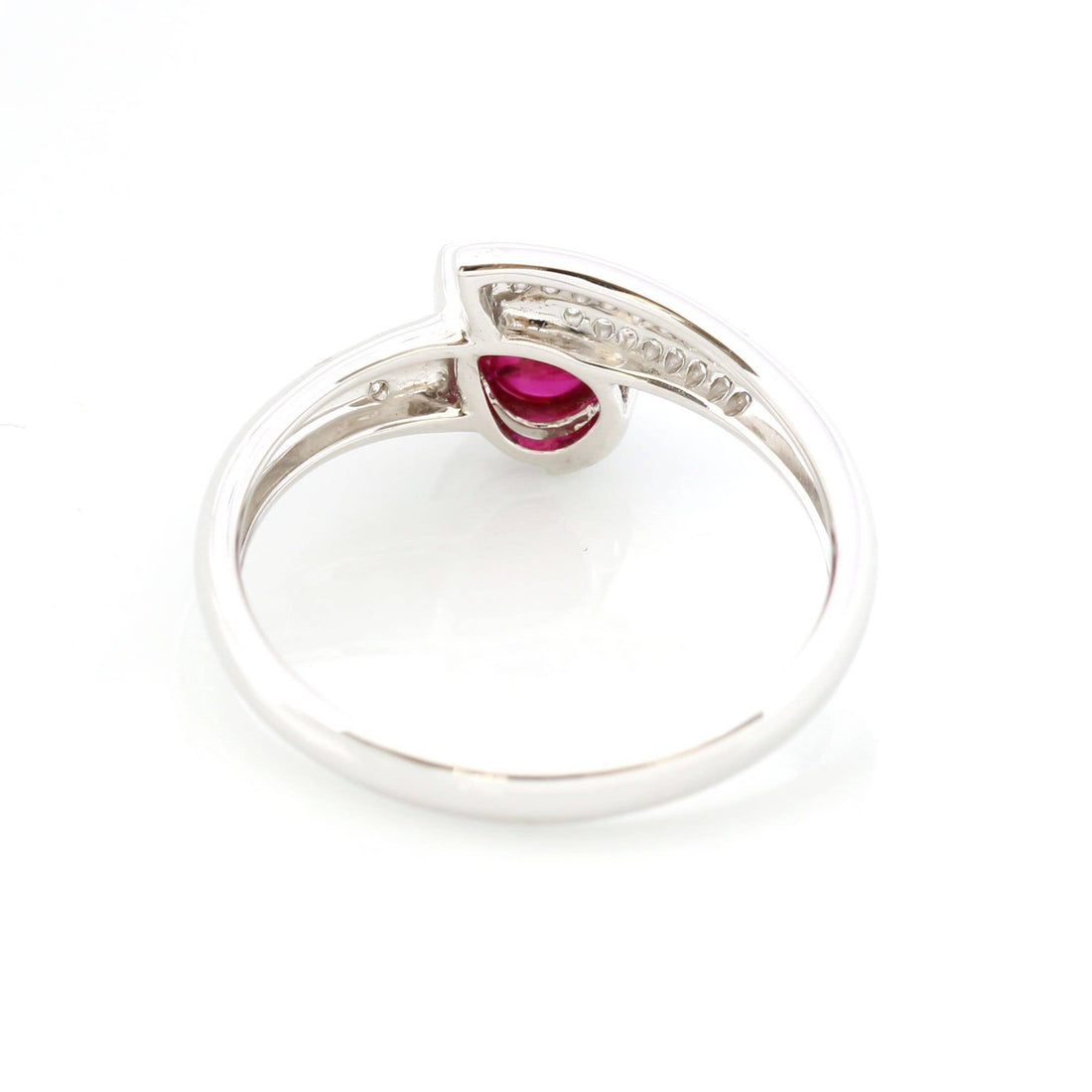 Baikalla Jewelry Gold Ruby Ring 18k White Gold Natural Tear Drop Ruby Diamond Anniversary Ring #R14