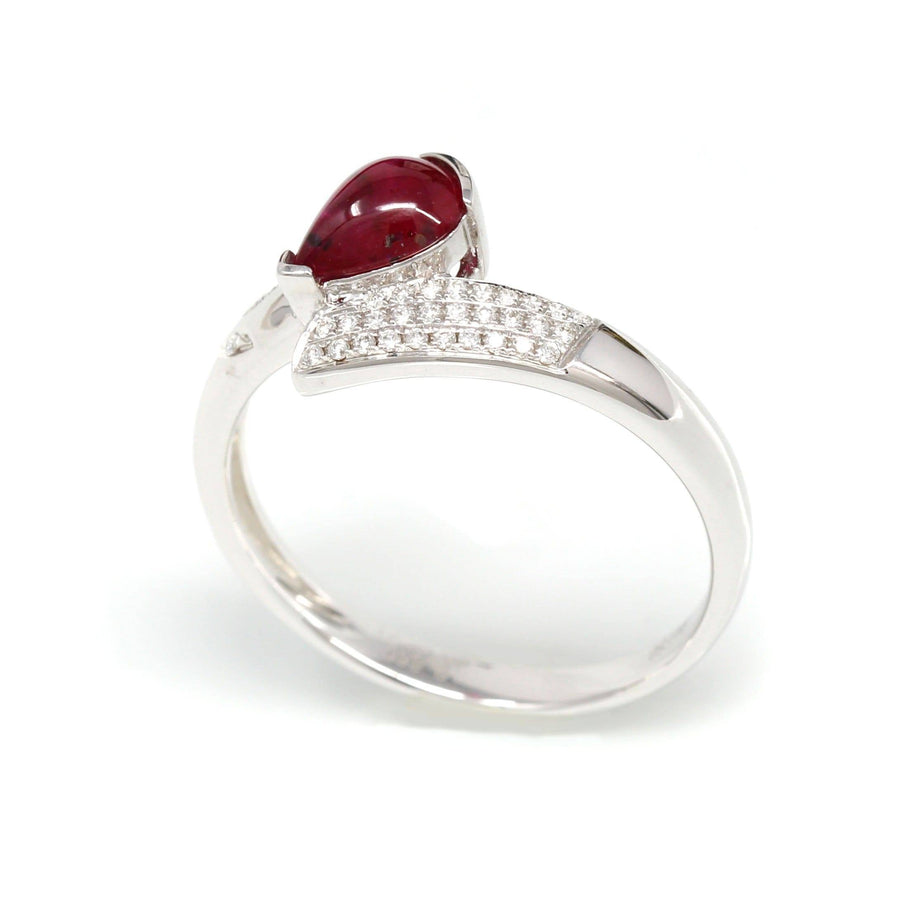 Baikalla Jewelry Gold Ruby Ring 18k White Gold Natural Tear Drop Ruby Diamond Anniversary Ring #R14