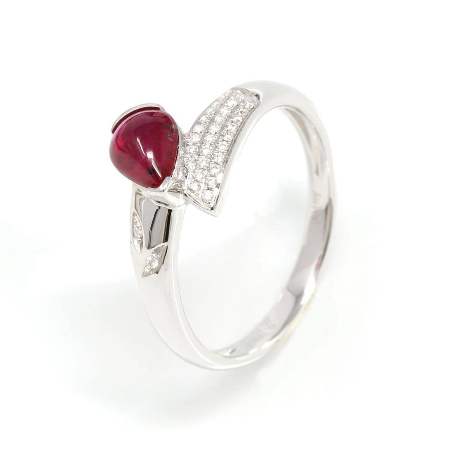 Baikalla Jewelry Gold Ruby Ring 8 18k White Gold Natural Tear Drop Ruby Diamond Anniversary Ring #R14