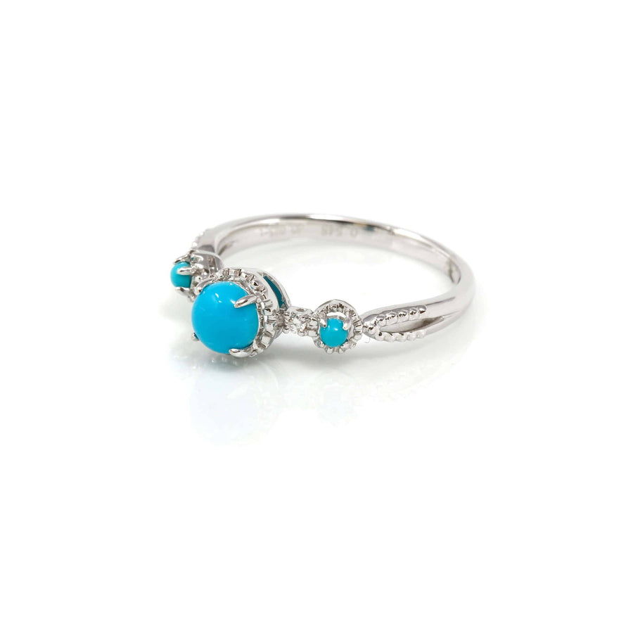 Baikalla Jewelry Turquoise Ring Baikalla™ "Helena" 18k White Solid Gold Genuine Persian Blue 3 Stone Arizona Turquoise Diamonds Ring
