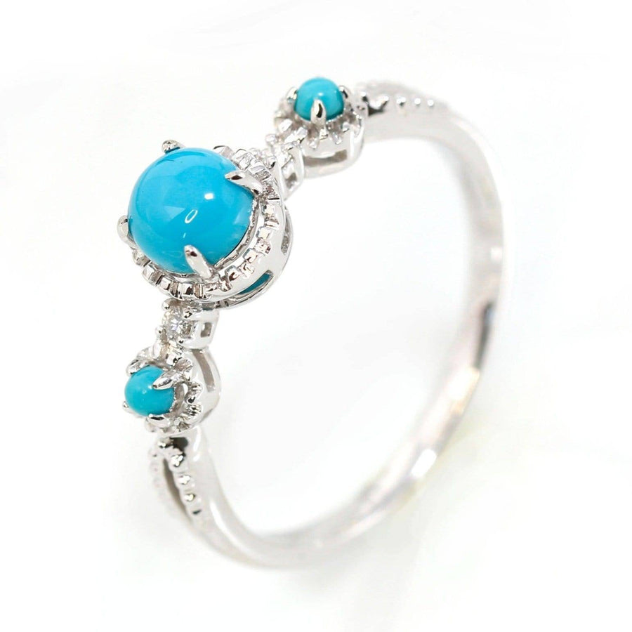 Baikalla Jewelry Turquoise Ring 7 Baikalla™ "Helena" 18k White Solid Gold Genuine Persian Blue 3 Stone Arizona Turquoise Diamonds Ring