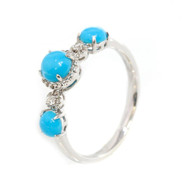 Baikalla Jewelry 18k Gold Turquoise Ring 7.5 Baikalla™ "Sarah" 18k Gold Genuine 3 Stone Persian Blue Arizona Turquoise Engagement Ring