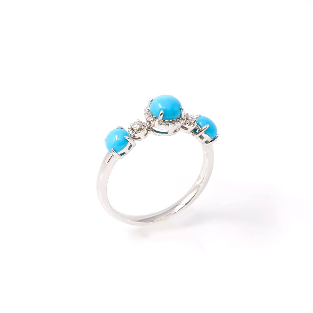 Baikalla Jewelry 18k Gold Turquoise Ring Baikalla™ "Sarah" 18k Gold Genuine 3 Stone Persian Blue Arizona Turquoise Engagement Ring