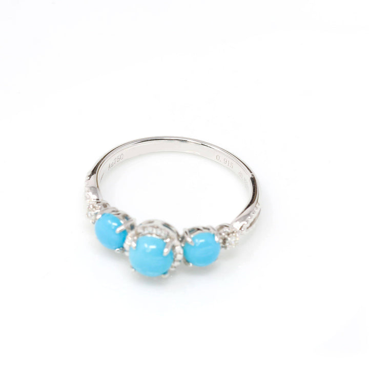 Baikalla Jewelry 18k Gold Turquoise Ring Baikalla™ "Mary" 18k Gold Genuine 3 Stone Persian Blue Arizona Turquoise Engagement Ring