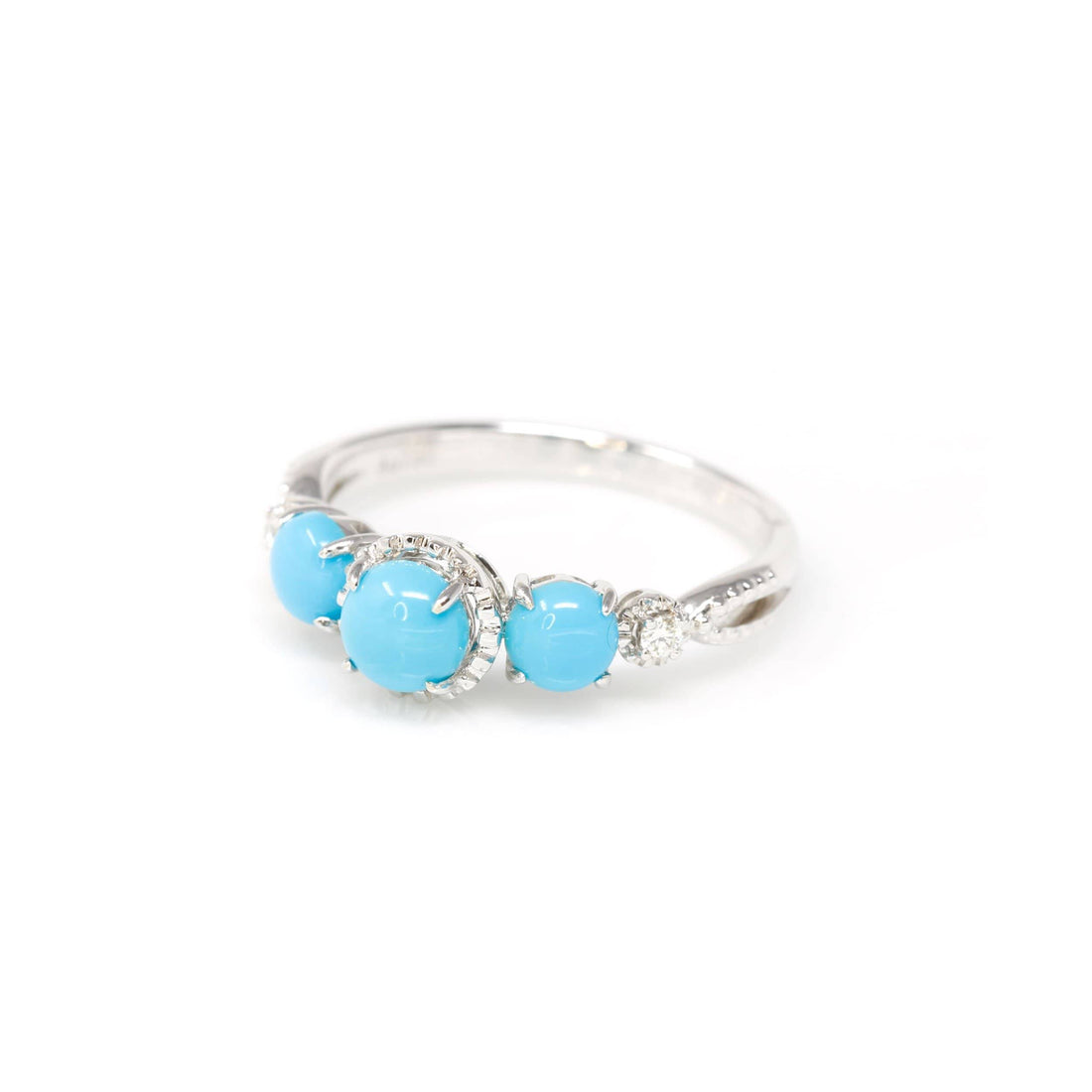 Baikalla Jewelry 18k Gold Turquoise Ring Baikalla™ "Mary" 18k Gold Genuine 3 Stone Persian Blue Arizona Turquoise Engagement Ring