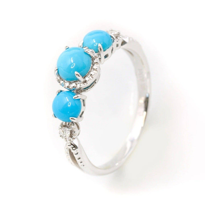 Baikalla Jewelry 18k Gold Turquoise Ring 7.75 Baikalla™ "Mary" 18k Gold Genuine 3 Stone Persian Blue Arizona Turquoise Engagement Ring